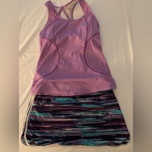 Athleta Lavender and Multicolor workout skirt and sports bra. Size small.
